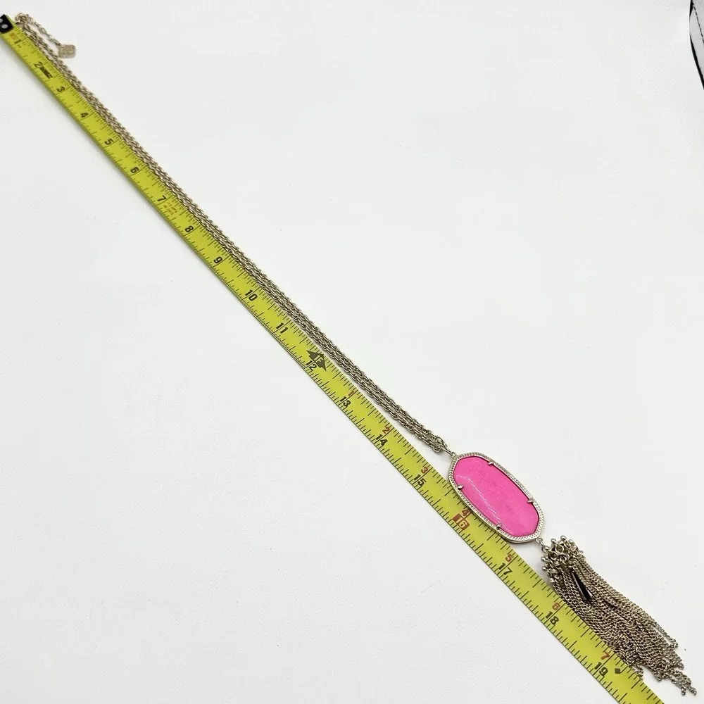 Kendra Scott Rayne Necklace Hot Pink Neon Tassel Pendant Long Goldtone Chain